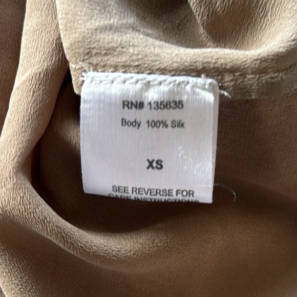 Anthropologie Love Sam Lissa Silk Peasant Blouse Embroidered Smocked Tan Sz XS - Picture 10 of 16